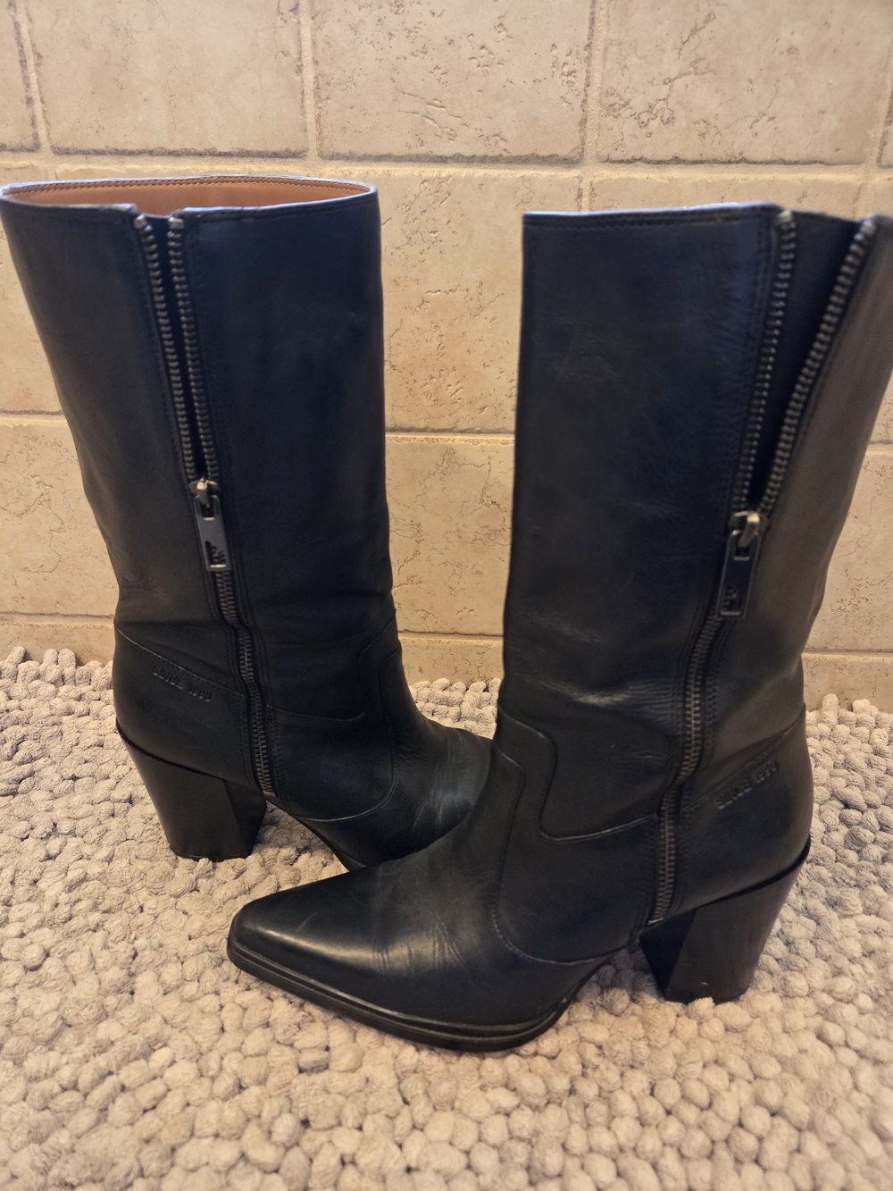 Franco Sarto Jaxon Black Leather Pointed Toe Western Boots Size 8.5 M